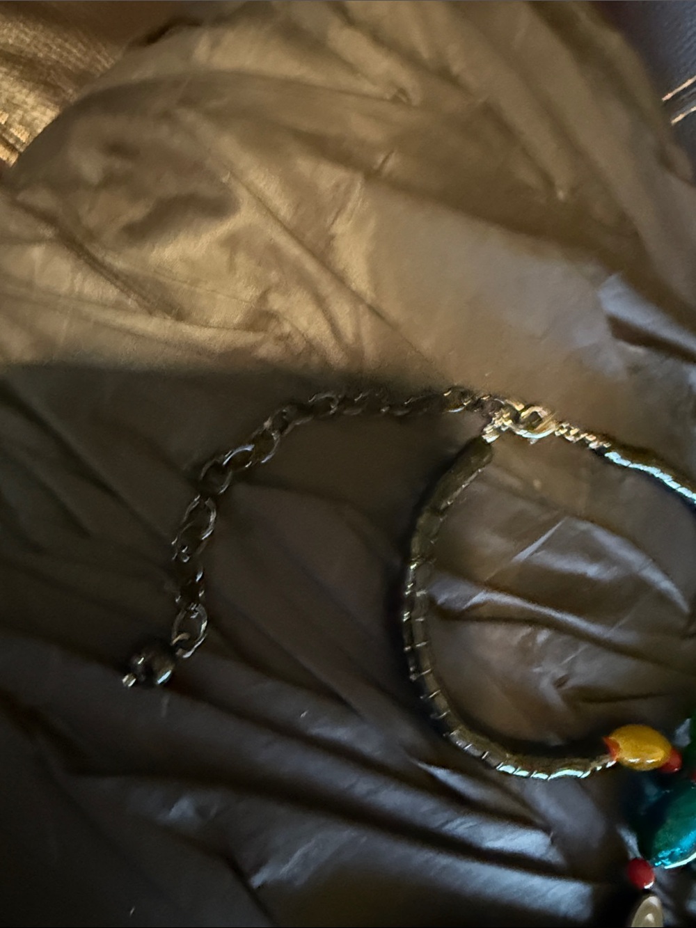 Hand-Painted Multicolor Pendant Necklace with Teal Accents - Picture 3 of 5